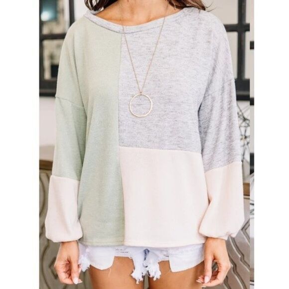 Slouchy Oversized Sweater Size Large Color Block Sweater * - Picture 2 of 11